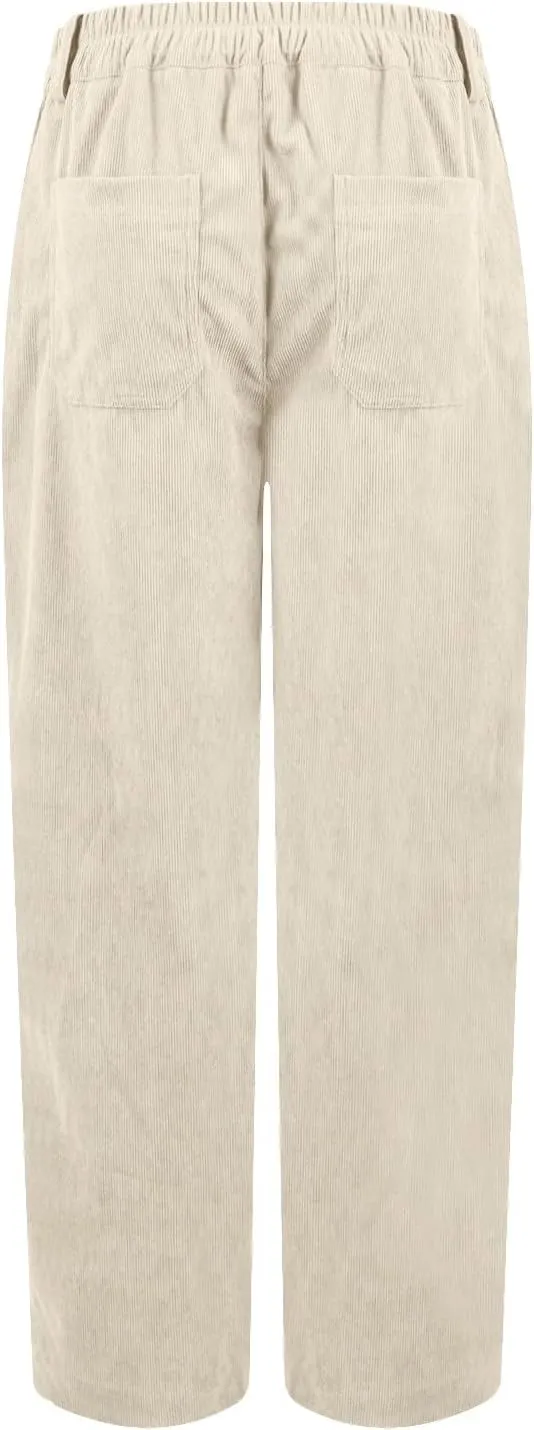 HTHLVMD Women's Corduroy Pants 2024 Winter Fashion Casual Straight Leg High Waisted Corduroy Pants with Pockets