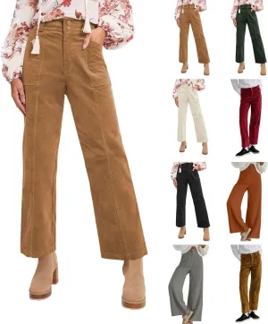 HTHLVMD Women's Corduroy Pants 2024 Winter Fashion Casual Straight Leg High Waisted Corduroy Pants with Pockets