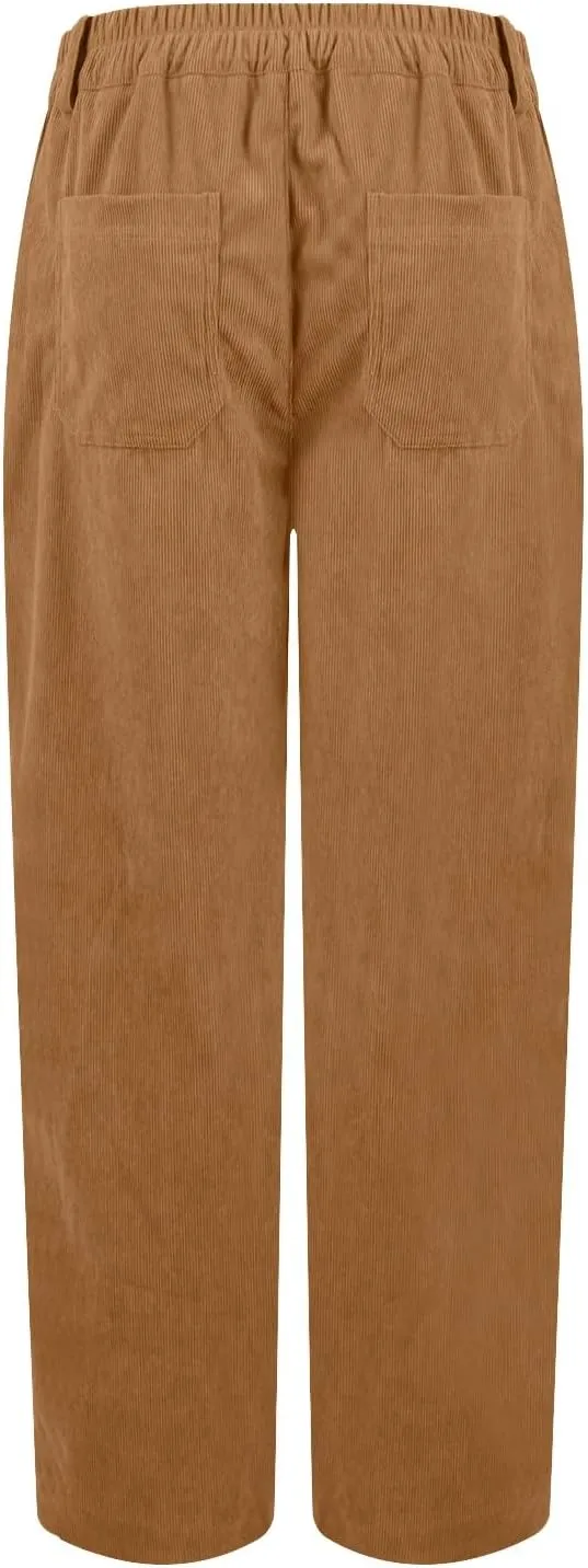 HTHLVMD Women's Corduroy Pants 2024 Winter Fashion Casual Straight Leg High Waisted Corduroy Pants with Pockets