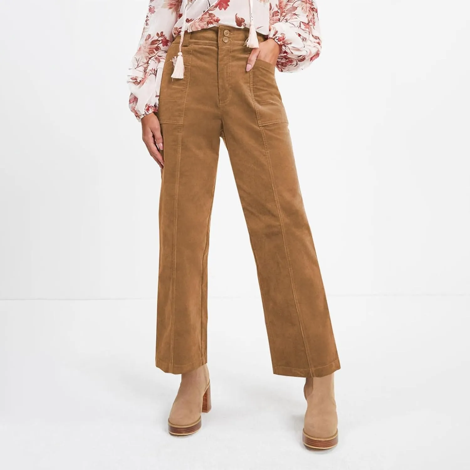 HTHLVMD Women's Corduroy Pants 2024 Winter Fashion Casual Straight Leg High Waisted Corduroy Pants with Pockets