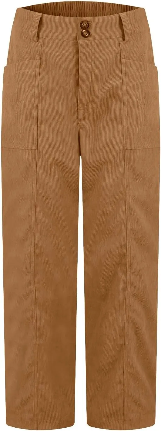 HTHLVMD Women's Corduroy Pants 2024 Winter Fashion Casual Straight Leg High Waisted Corduroy Pants with Pockets