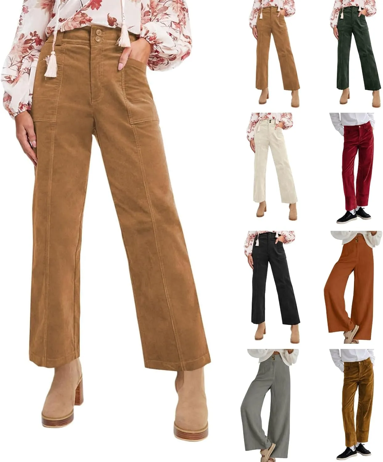 HTHLVMD Women's Corduroy Pants 2024 Winter Fashion Casual Straight Leg High Waisted Corduroy Pants with Pockets