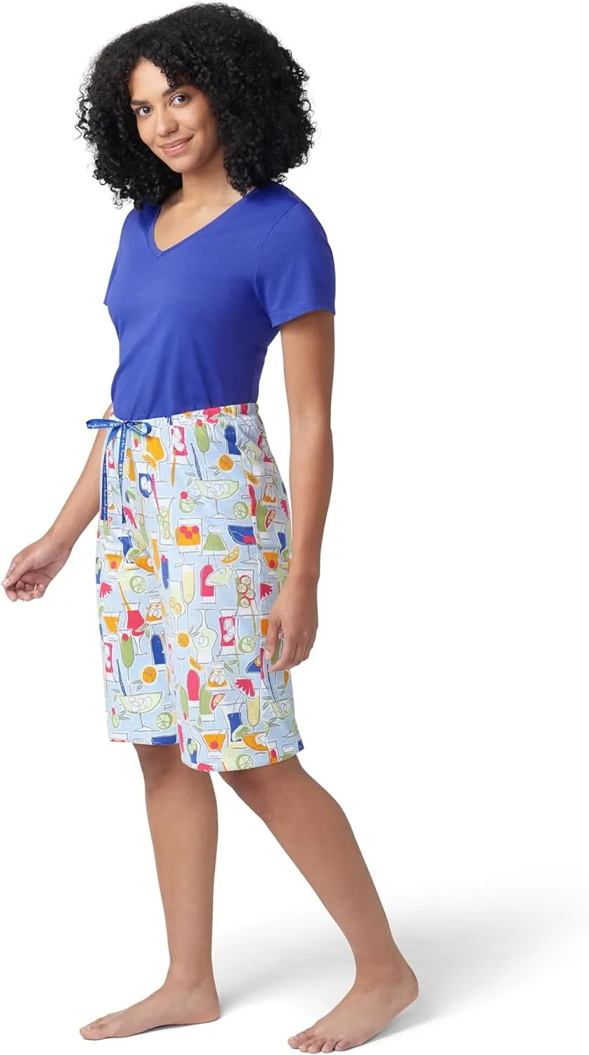 HUE Women's Summer Vacation Pajama Separates, Soft, Whimsical Print Pjs with Tropical Beach Themes, Flip Flops, Cocktails