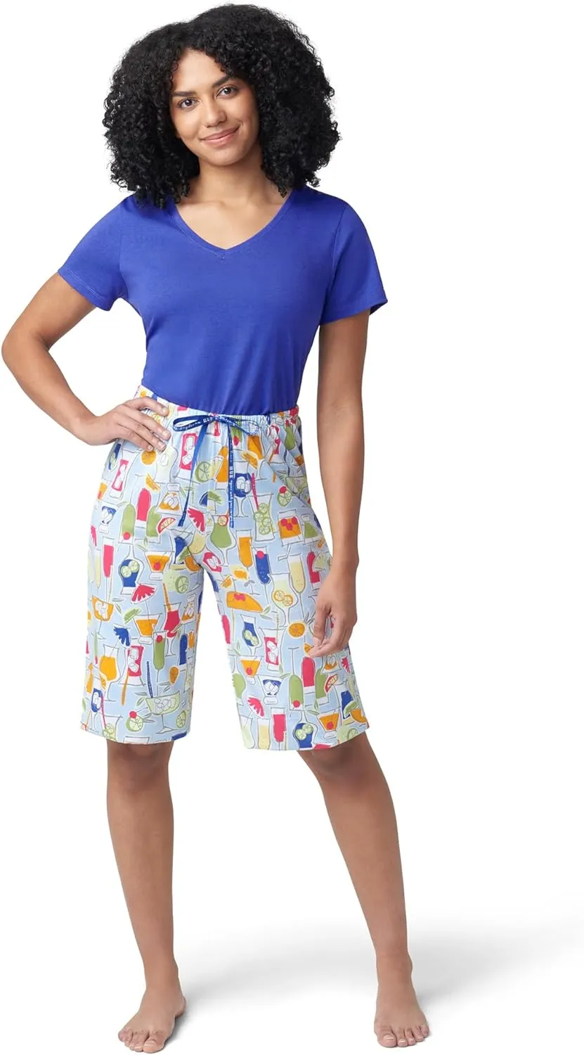 HUE Women's Summer Vacation Pajama Separates, Soft, Whimsical Print Pjs with Tropical Beach Themes, Flip Flops, Cocktails