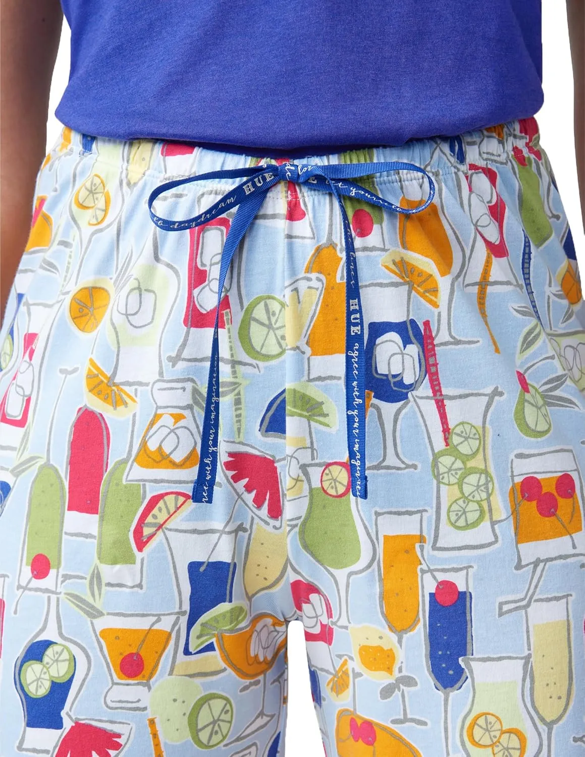 HUE Women's Summer Vacation Pajama Separates, Soft, Whimsical Print Pjs with Tropical Beach Themes, Flip Flops, Cocktails
