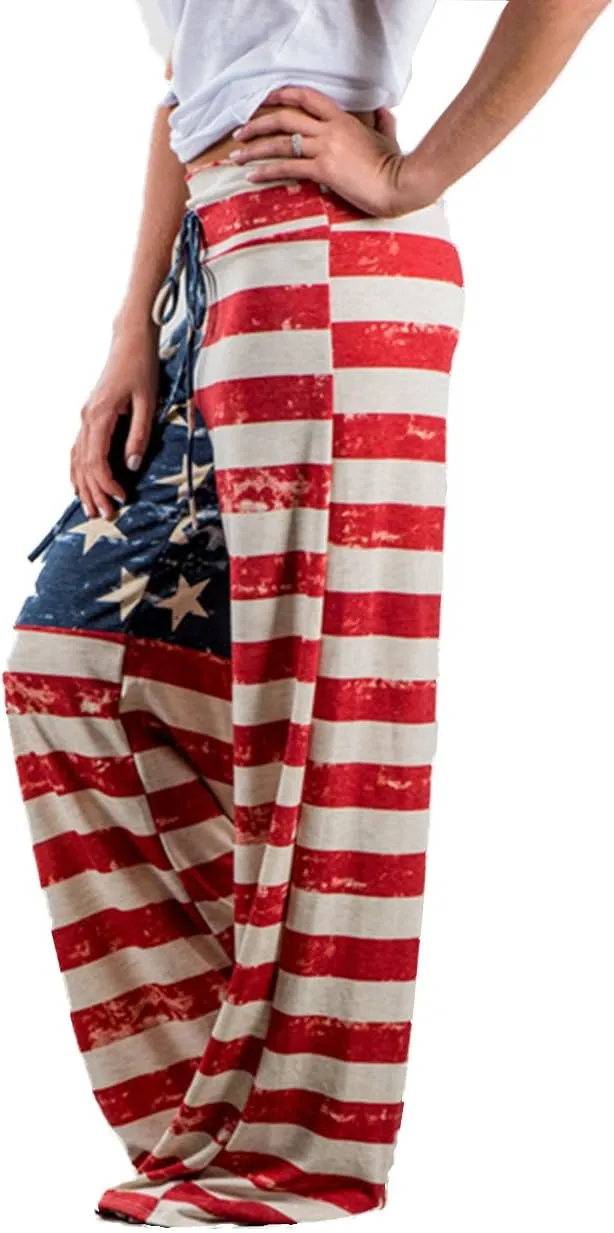 iChunhua Women's Comfy Stretch Floral Print Drawstring Palazzo Wide Leg Lounge Pant