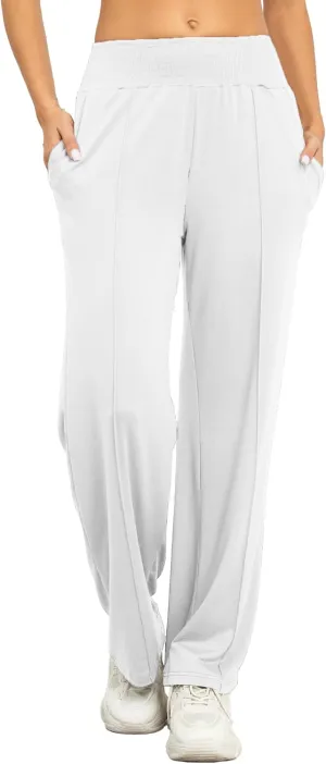 iChunhua Women's Smocked High Waist Wide Leg Pants Loose Casual Yoga Lounge Bottom Pajamas Trousers with Pockets