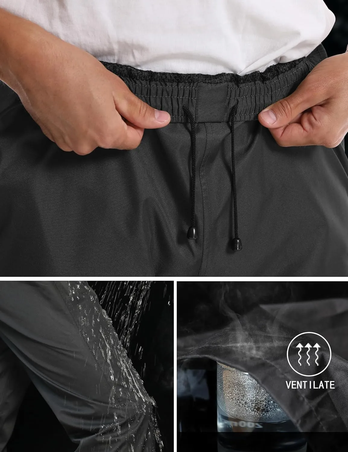 iCreek Men's Rain Pants Waterproof Rain Over Pants Hiking Pants Windproof Lightweight Outdoor for Golf, Fishing
