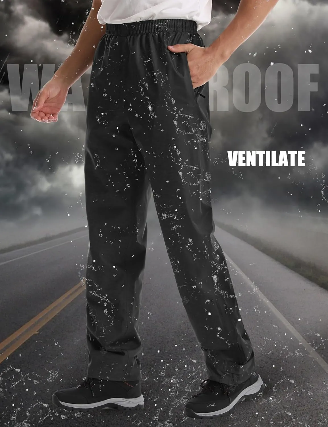 iCreek Men's Rain Pants Waterproof Rain Over Pants Hiking Pants Windproof Lightweight Outdoor for Golf, Fishing