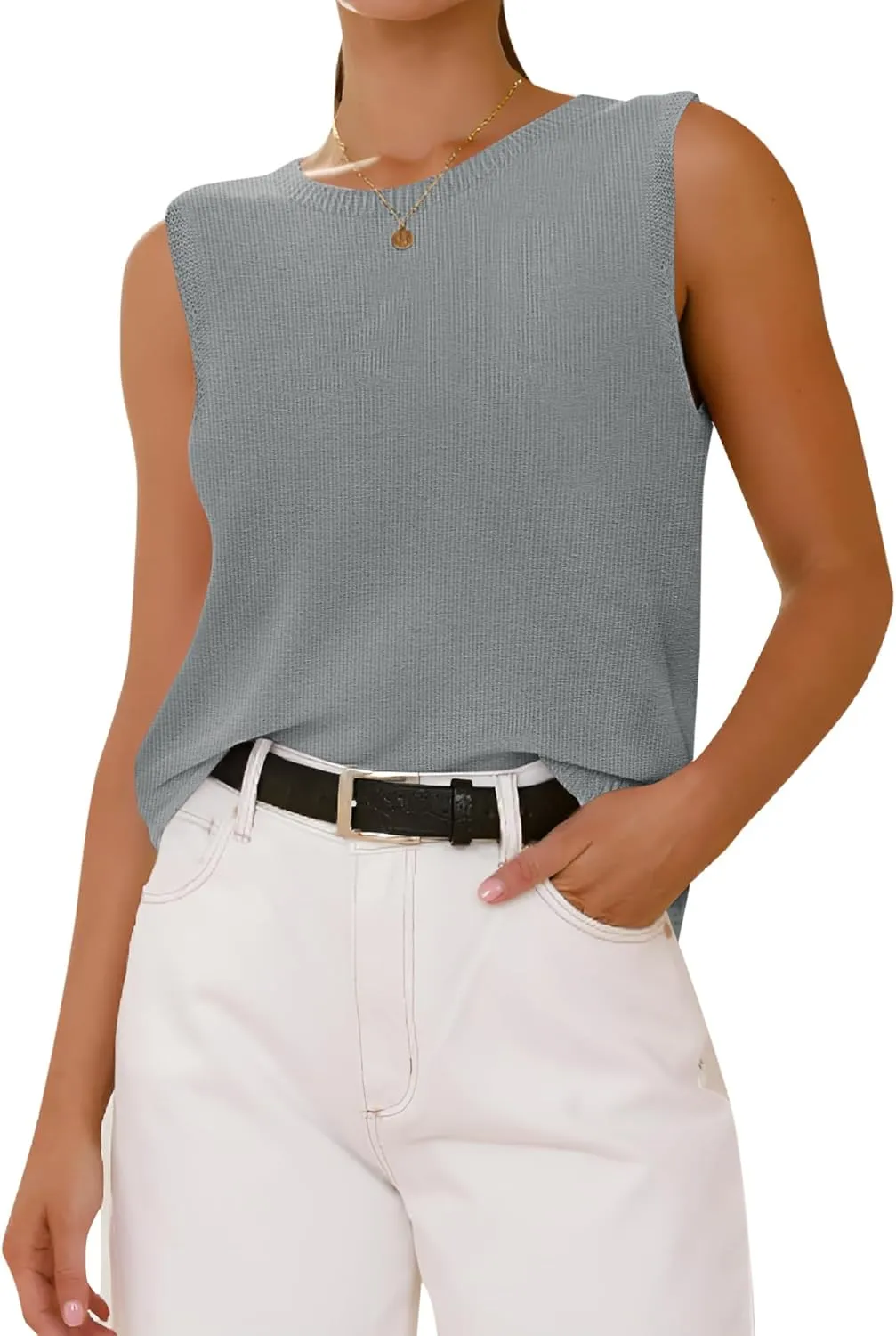Imily Bela Womens Sleeveless Sweater Vest 2025 Casual Summer Crew Neck Knit Sweater Lightweight Pullover Tank Top