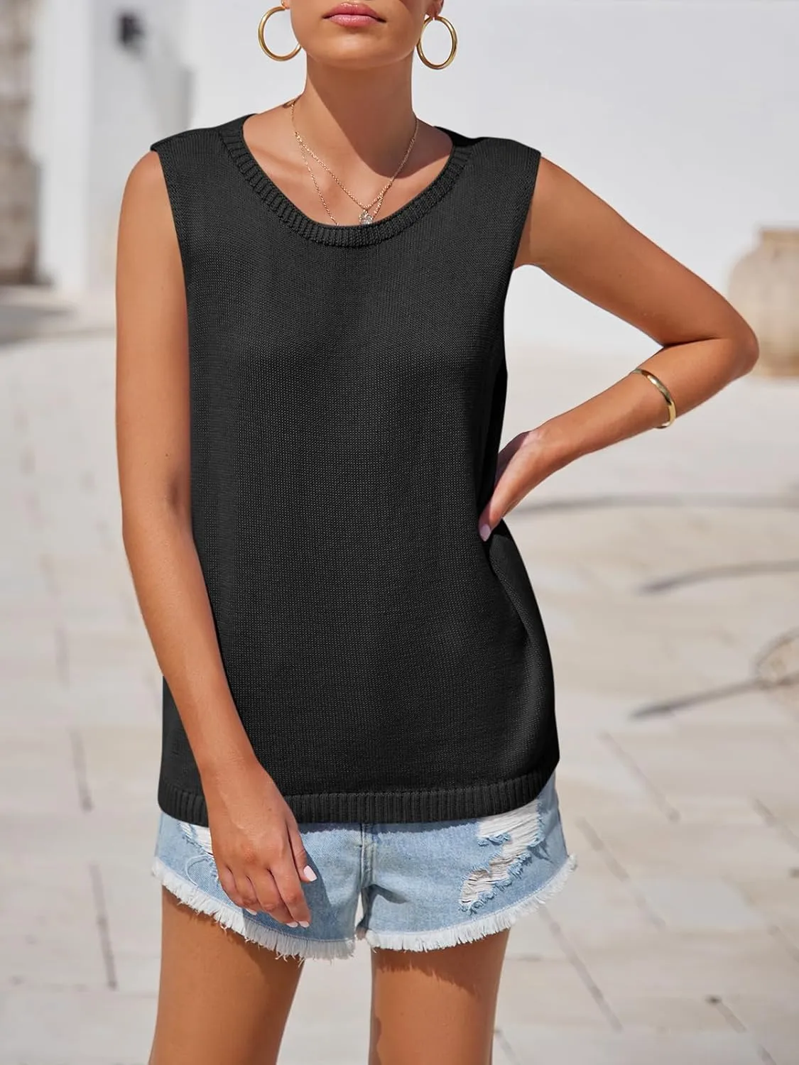 Imily Bela Womens Sleeveless Sweater Vest 2025 Casual Summer Crew Neck Knit Sweater Lightweight Pullover Tank Top