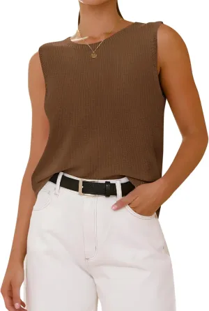 Imily Bela Womens Sleeveless Sweater Vest 2025 Casual Summer Crew Neck Knit Sweater Lightweight Pullover Tank Top