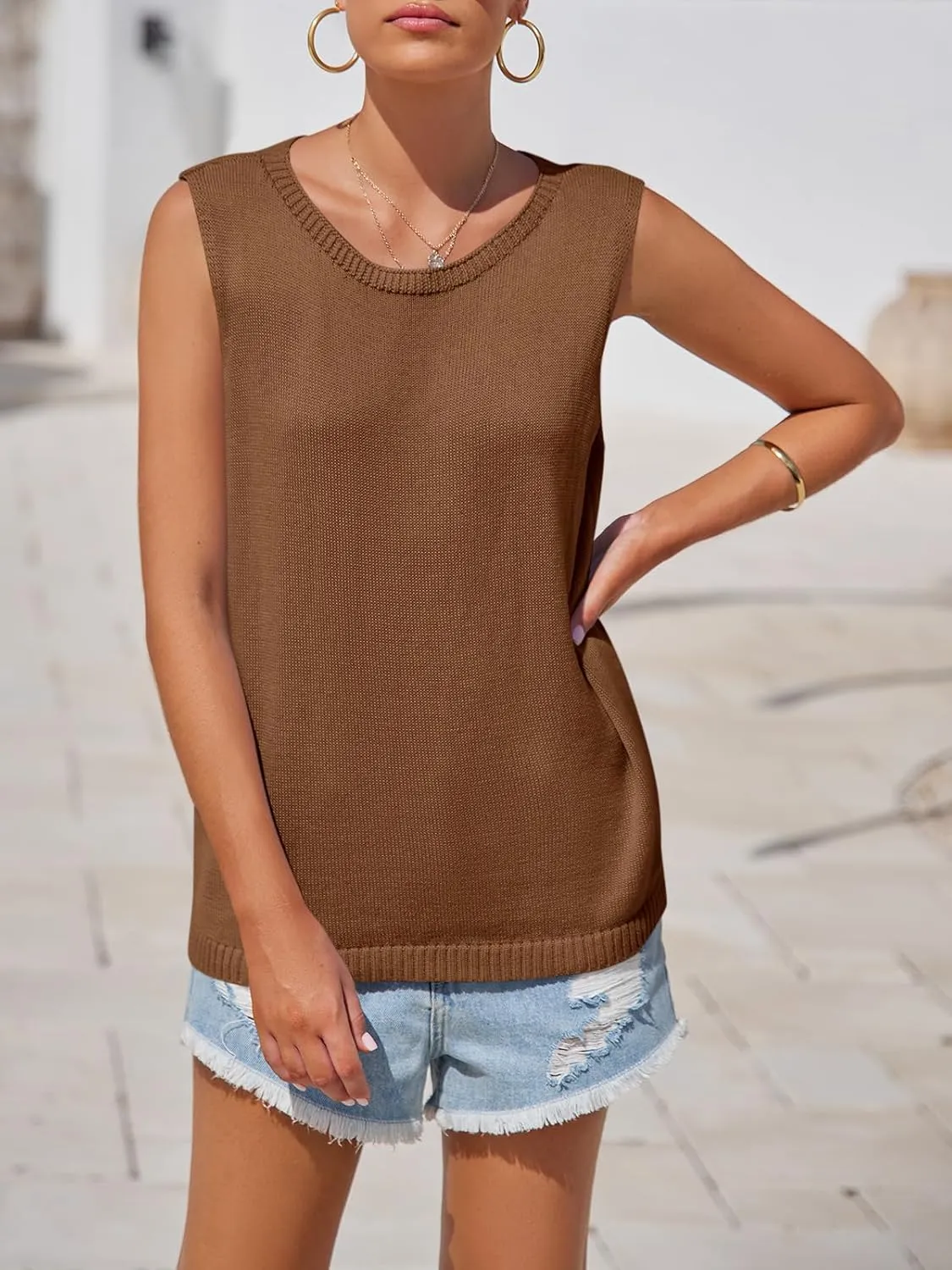 Imily Bela Womens Sleeveless Sweater Vest 2025 Casual Summer Crew Neck Knit Sweater Lightweight Pullover Tank Top