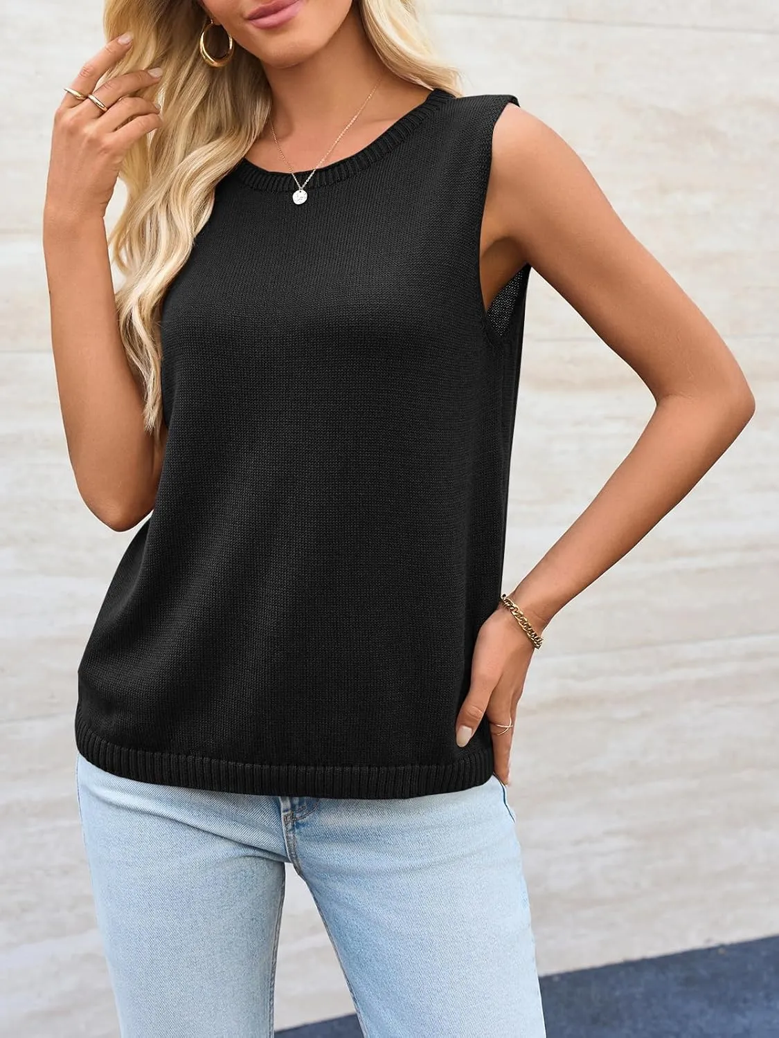 Imily Bela Womens Sleeveless Sweater Vest 2025 Casual Summer Crew Neck Knit Sweater Lightweight Pullover Tank Top