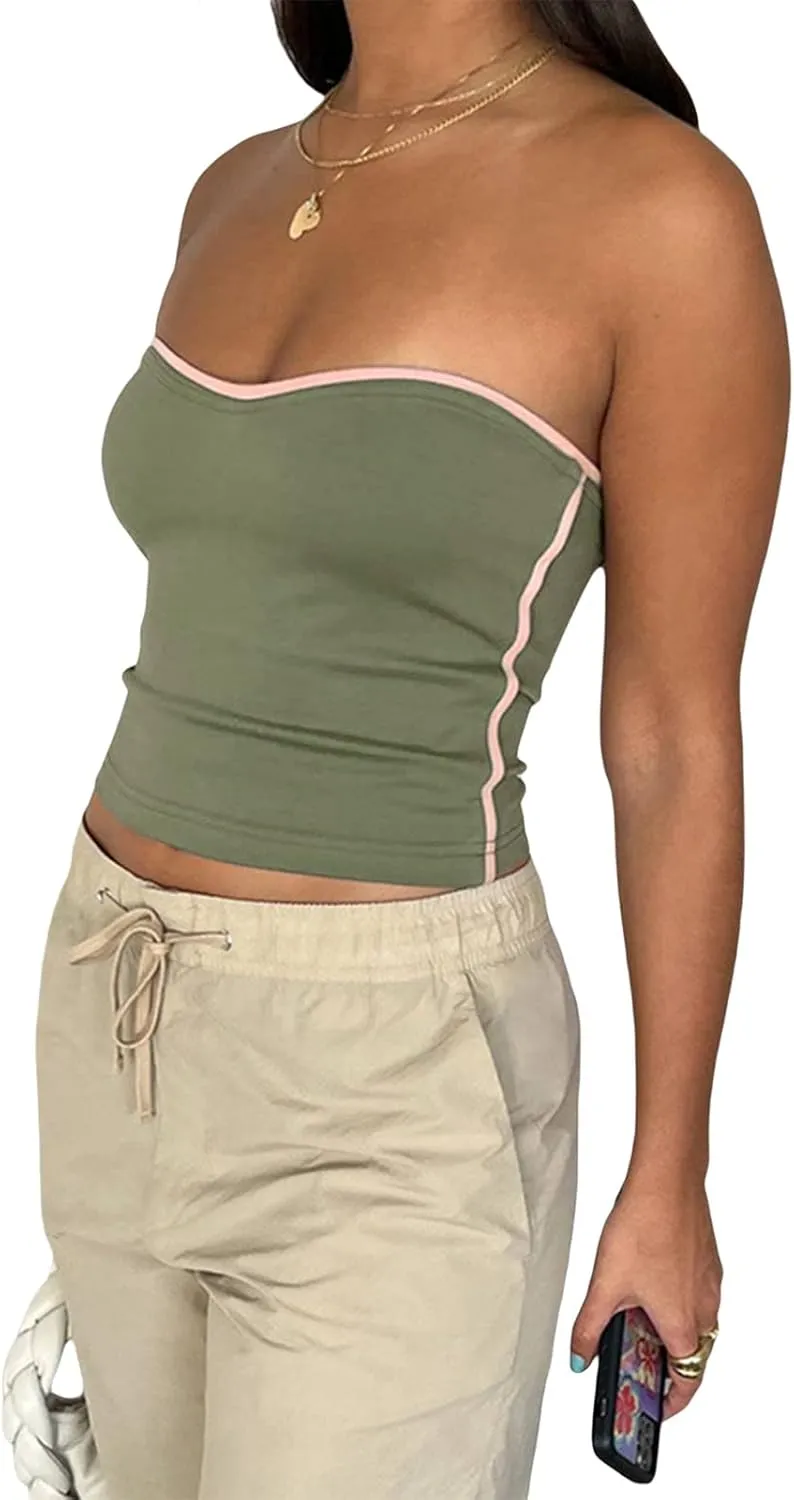 IMISSILLEB Women's Strapless Crop Tops Y2k Sexy Backless Bandeau Tube Top Vest Vintage Camisole Tank Tops Shirt Streetwear
