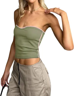 IMISSILLEB Women's Strapless Crop Tops Y2k Sexy Backless Bandeau Tube Top Vest Vintage Camisole Tank Tops Shirt Streetwear