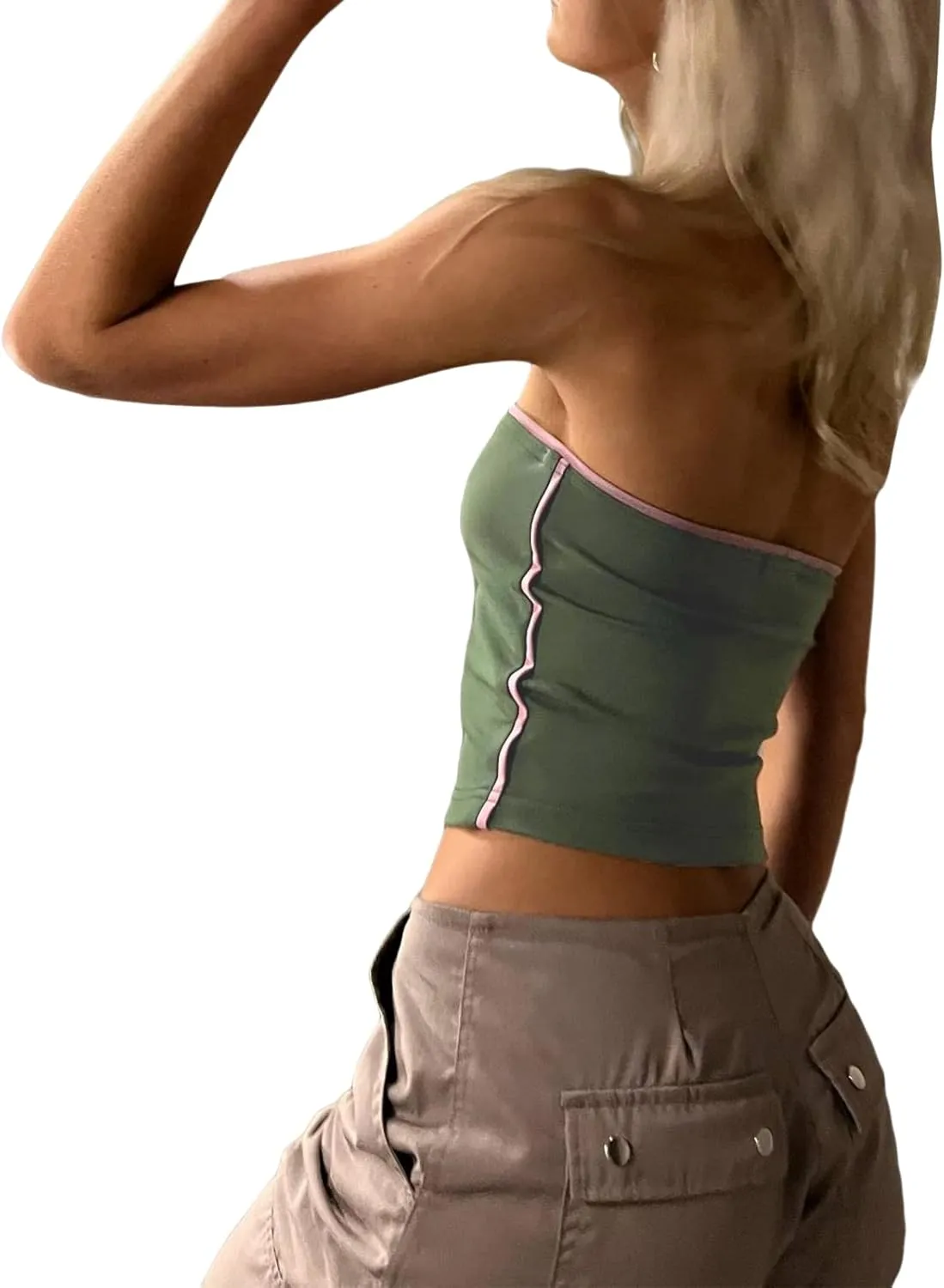 IMISSILLEB Women's Strapless Crop Tops Y2k Sexy Backless Bandeau Tube Top Vest Vintage Camisole Tank Tops Shirt Streetwear