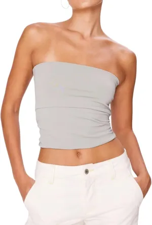 IMISSILLEB Women's Strapless Crop Tops Y2k Sexy Backless Bandeau Tube Top Vest Vintage Camisole Tank Tops Shirt Streetwear