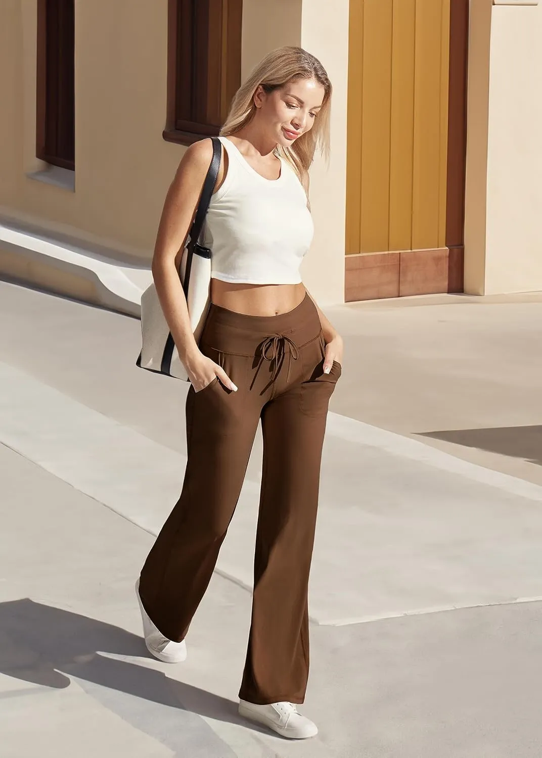 IUGA Wide Leg Yoga Pants for Women Sweatpants with Pockets Yoga Pants Flare Lounge Pants Loose High Waist Comfy Workout Dance