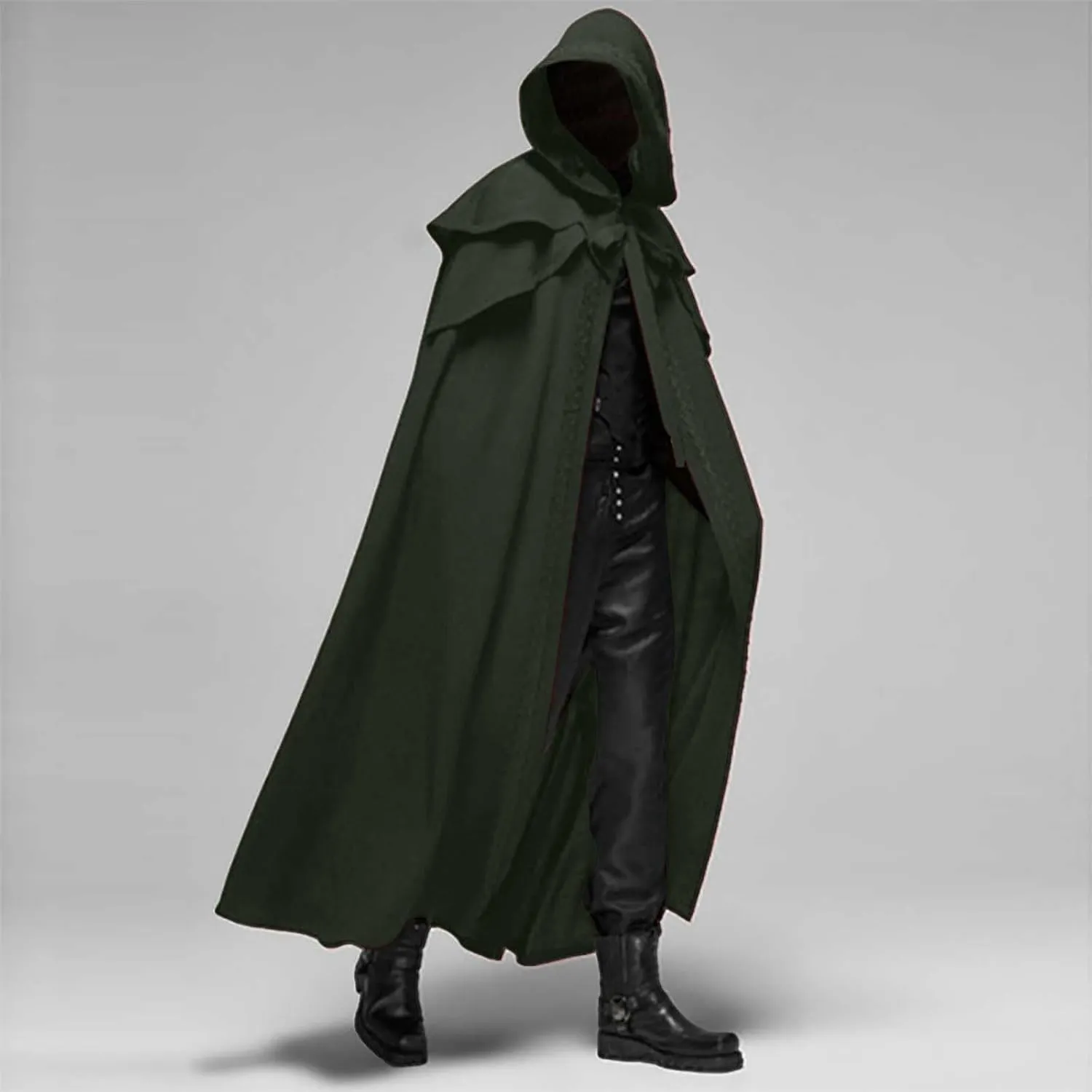 JIEMUXIU Mens Hooded Robe Cloak, Evil Wizard Cloak, Halloween Gothic Cosplay Cape, Medieval Renaissance Cloak with Hood