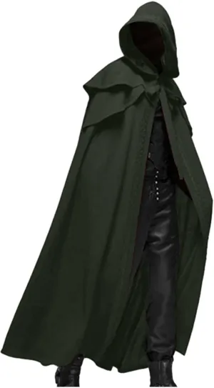 JIEMUXIU Mens Hooded Robe Cloak, Evil Wizard Cloak, Halloween Gothic Cosplay Cape, Medieval Renaissance Cloak with Hood