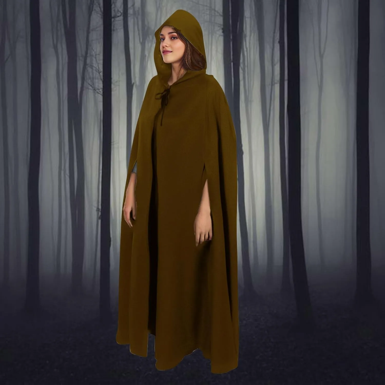 JOAU Women Medieval Cloak Renaissance Hooded Cloak Vintage Gothic Open Front Poncho Witch Cape Halloween Cosplay Costumes