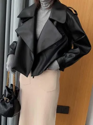 JYHBHMZG Autumn/Winter Women's PU Motorcycle Biker Red Coat,Faux Leather Jacket,Turn-Down Collar,Loose Punk Outerwear
