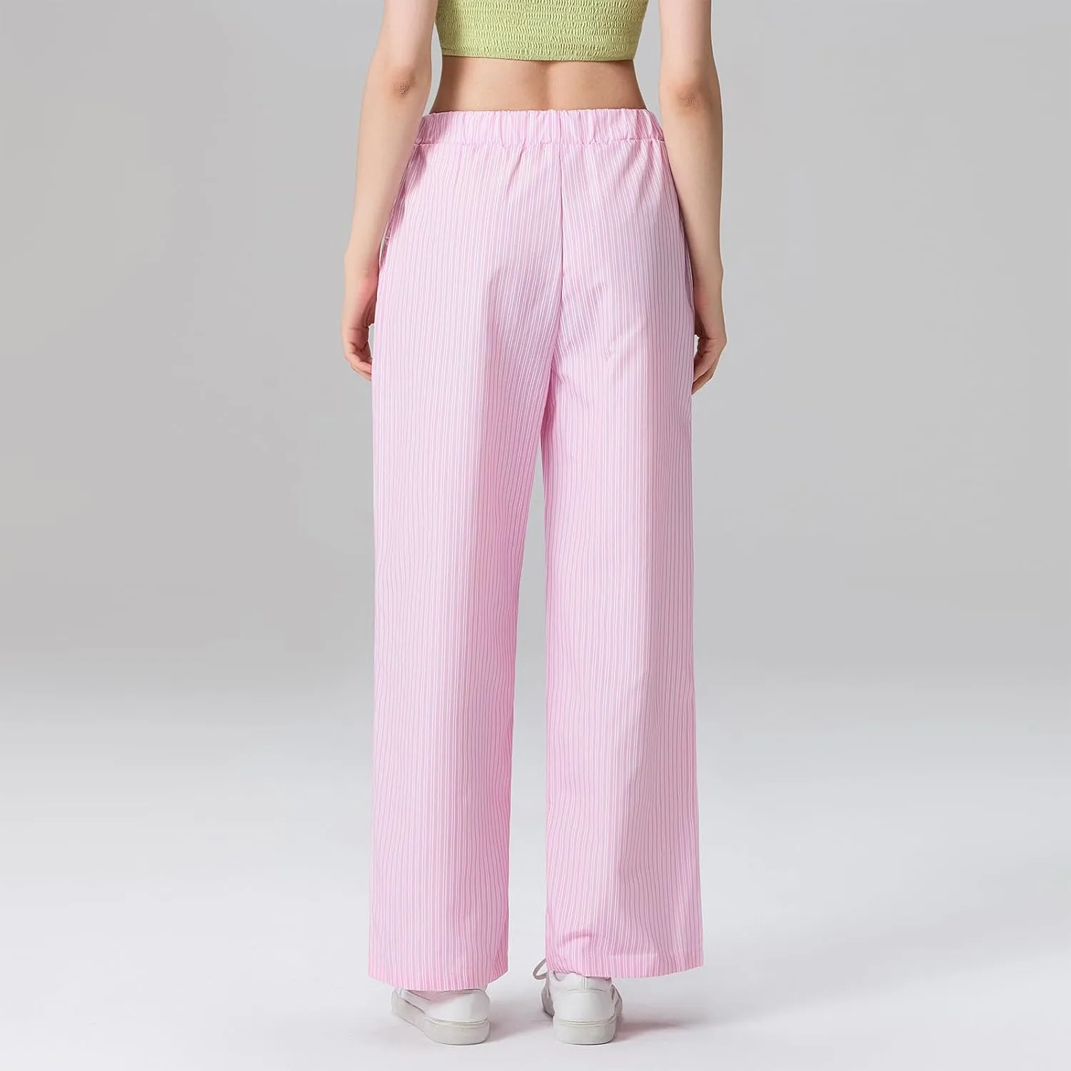 Karwuiio Women Y2k Striped Linen Boxer Pants High Waist Wide Leg Lounge Trousers Fashion Casual Pants Streetwear