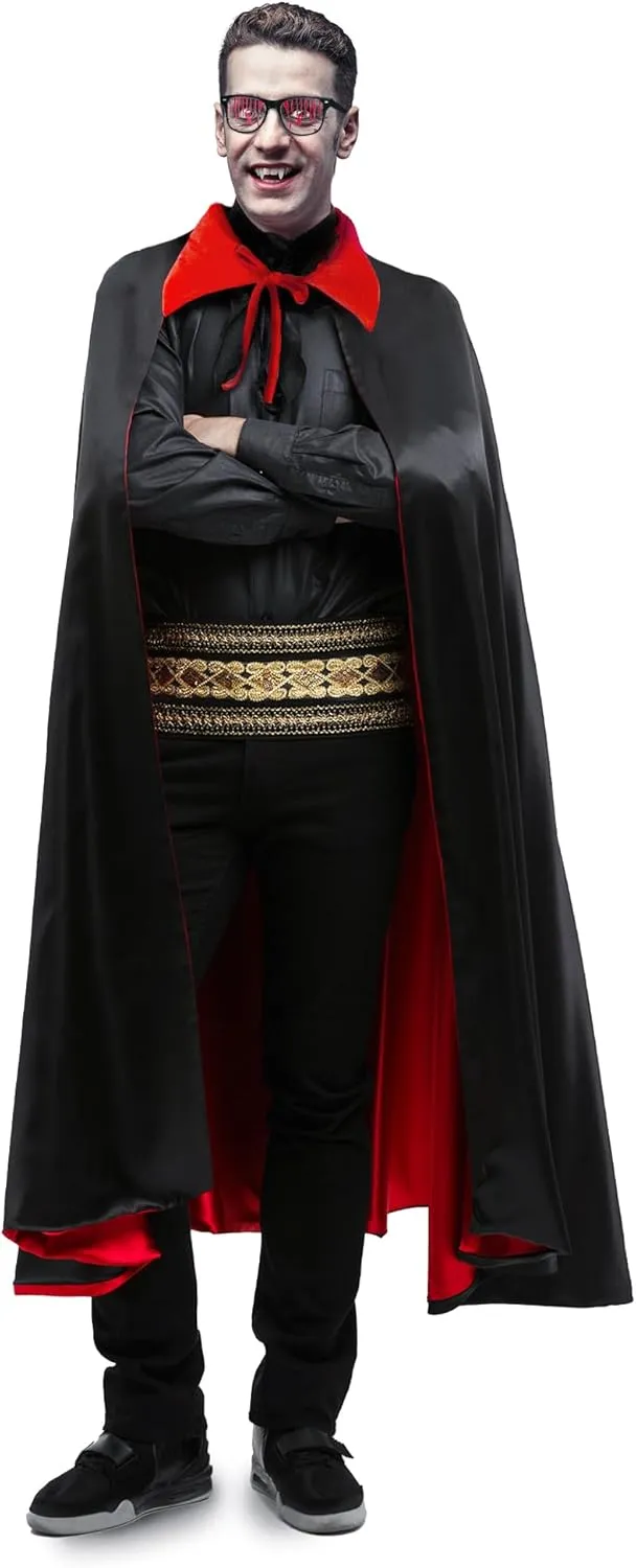 KatchOn, Unisex Vampire Cape for Adults - Xtralarge, Reversible Cape Vampire, Halloween Black and Red Cape with Vampire Teeth