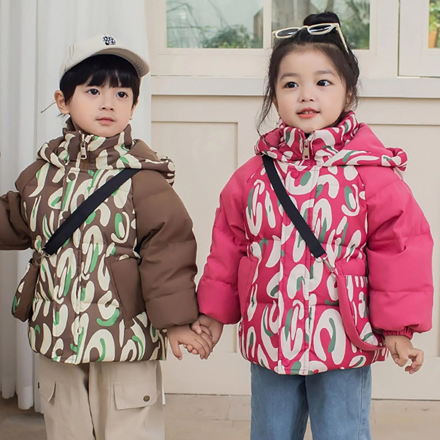 Kids Toddler Baby Girls Boys Winter Warm Thick Solid Cotton Long Sleeve Puffy Padded Jacket Coat Clothes with Bag