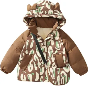 Kids Toddler Baby Girls Boys Winter Warm Thick Solid Cotton Long Sleeve Puffy Padded Jacket Coat Clothes with Bag