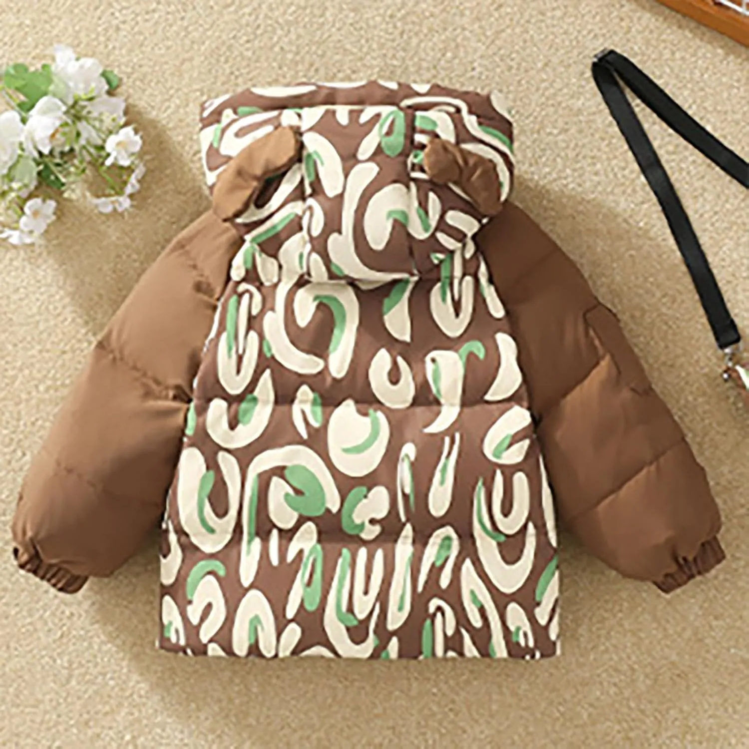 Kids Toddler Baby Girls Boys Winter Warm Thick Solid Cotton Long Sleeve Puffy Padded Jacket Coat Clothes with Bag