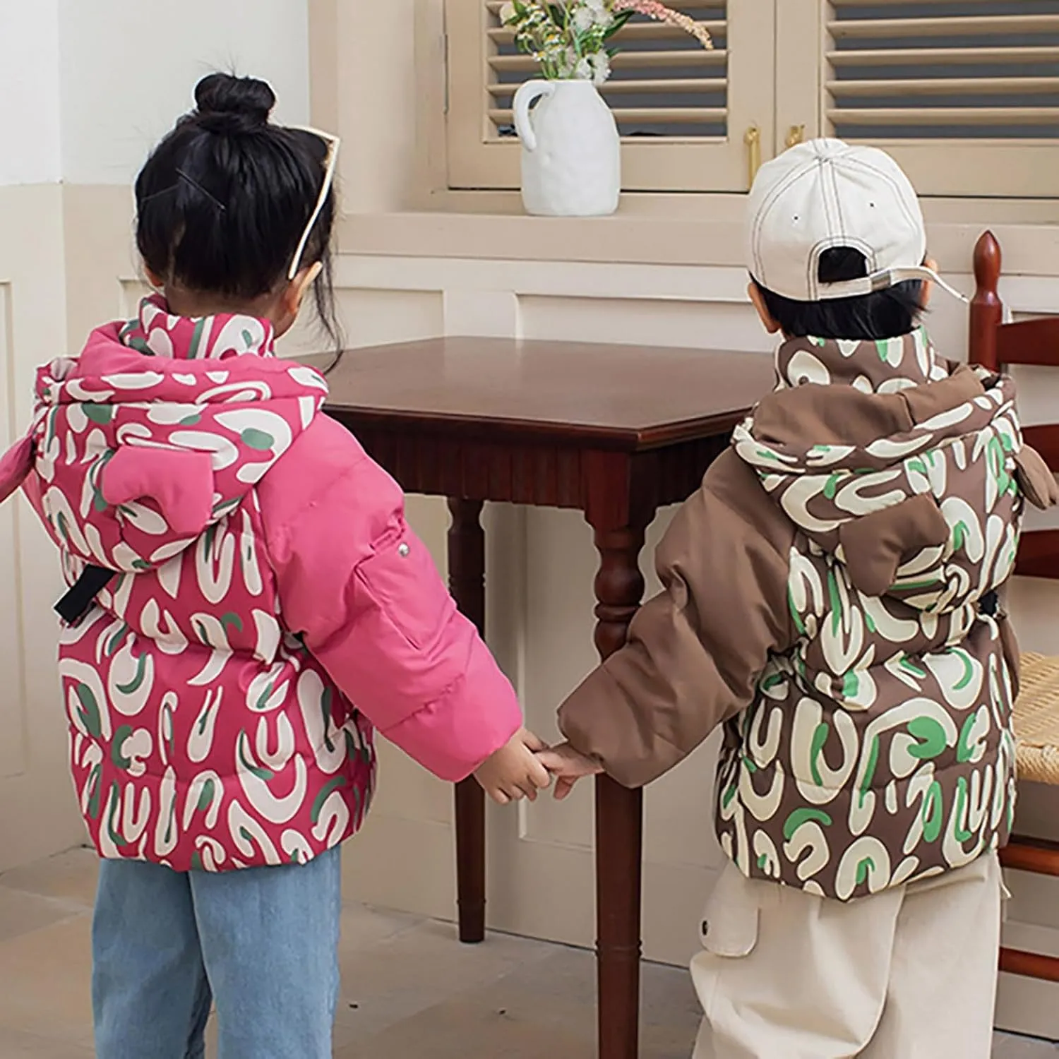 Kids Toddler Baby Girls Boys Winter Warm Thick Solid Cotton Long Sleeve Puffy Padded Jacket Coat Clothes with Bag