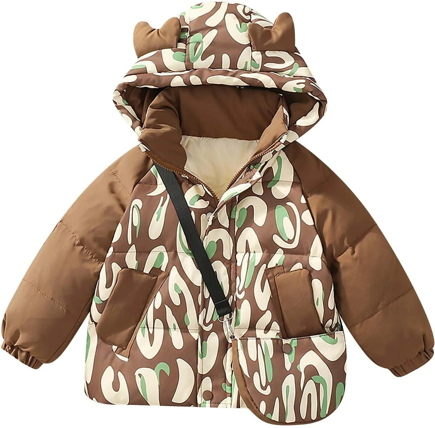 Kids Toddler Baby Girls Boys Winter Warm Thick Solid Cotton Long Sleeve Puffy Padded Jacket Coat Clothes with Bag