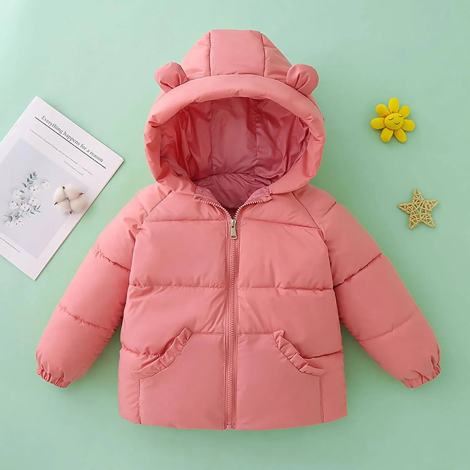 Kids Toddler Baby Girls Winter Warm Thick Solid Cotton Long Sleeve Padded Jacket Coat Clothes Babies Winter Coats Girls