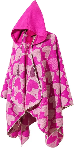 Knitted Poncho Shawl Wrap for Women Heart Print Hoodie Cape Winter Warm Trendy Tops Cloak for Cold Weather Travel 2024