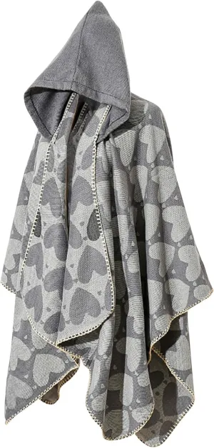 Knitted Poncho Shawl Wrap for Women Heart Print Hoodie Cape Winter Warm Trendy Tops Cloak for Cold Weather Travel 2024