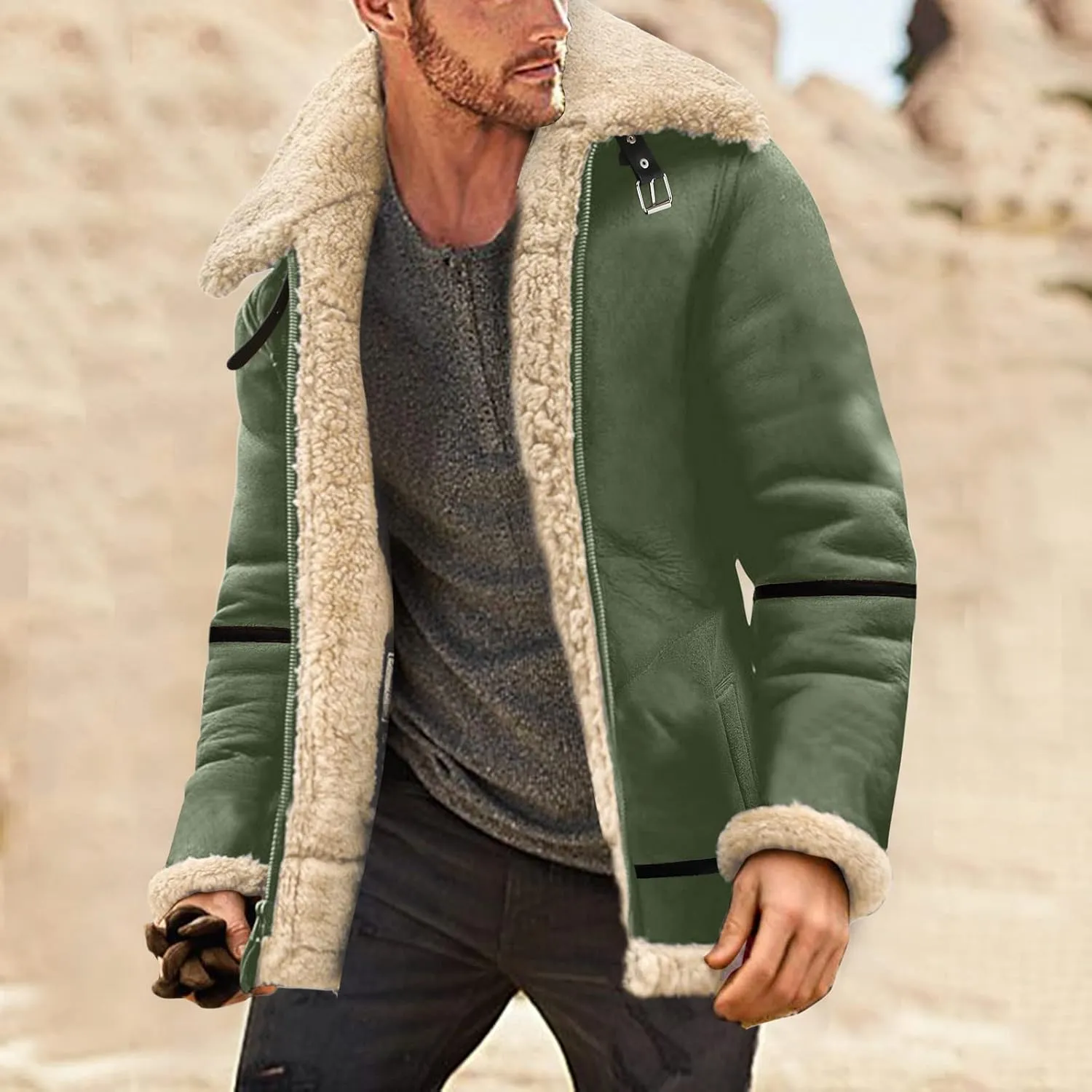LCMTWX Men's Thick Thermal Winter Jacket Stand Collar Knitted Splice Sweater Coat Casual Cardigan Stylish Mens Puffer