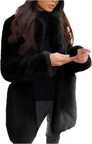LCMTWX Winter Coats for Women Furry Women Long Jacket Faux Sleeve Short Warm Women's Coat Shaggy Coat Open Front White Faux