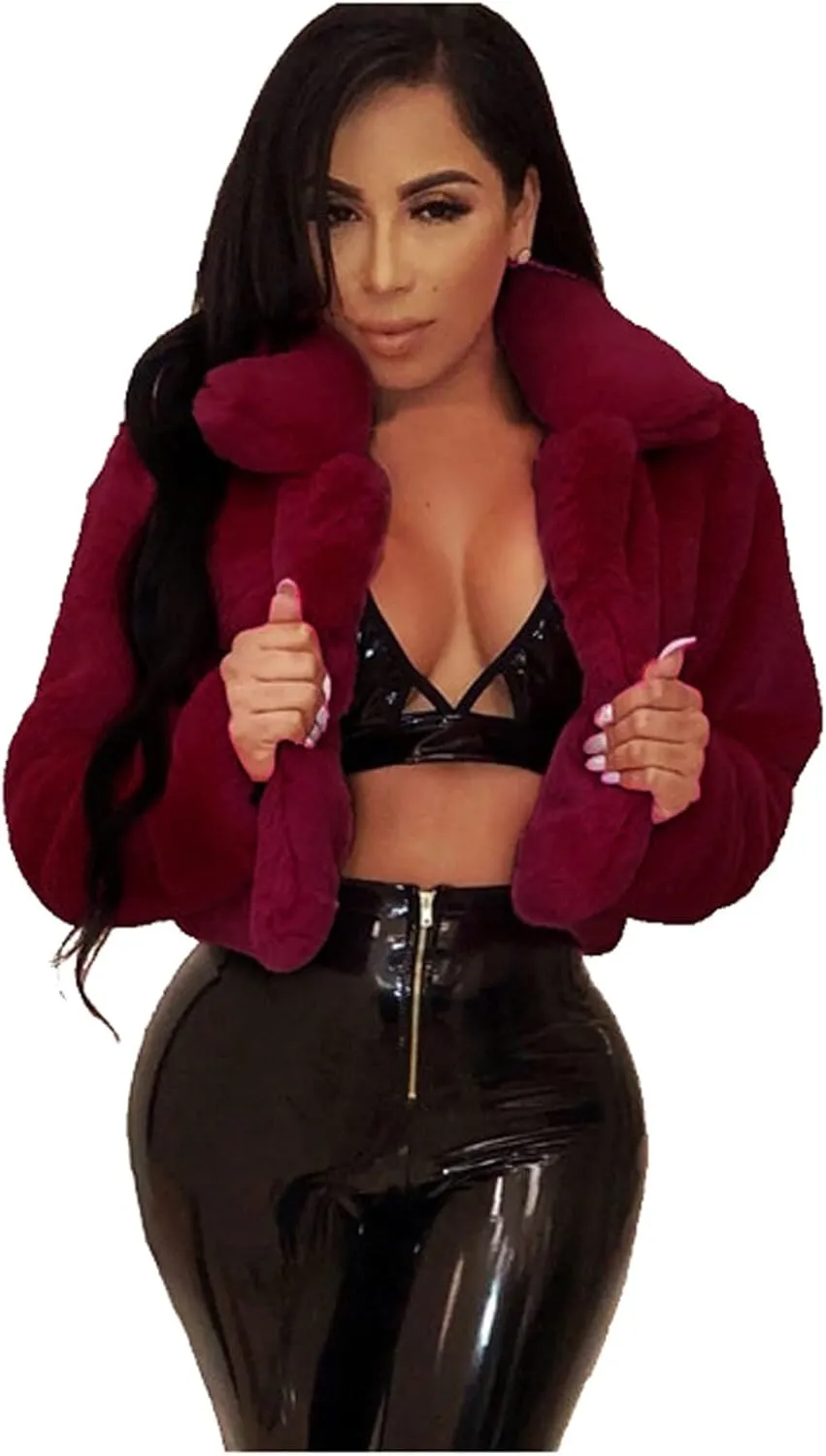 LCMTWX Winter Coats for Women Furry Women Long Jacket Faux Sleeve Short Warm Women's Coat Shaggy Coat Open Front White Faux
