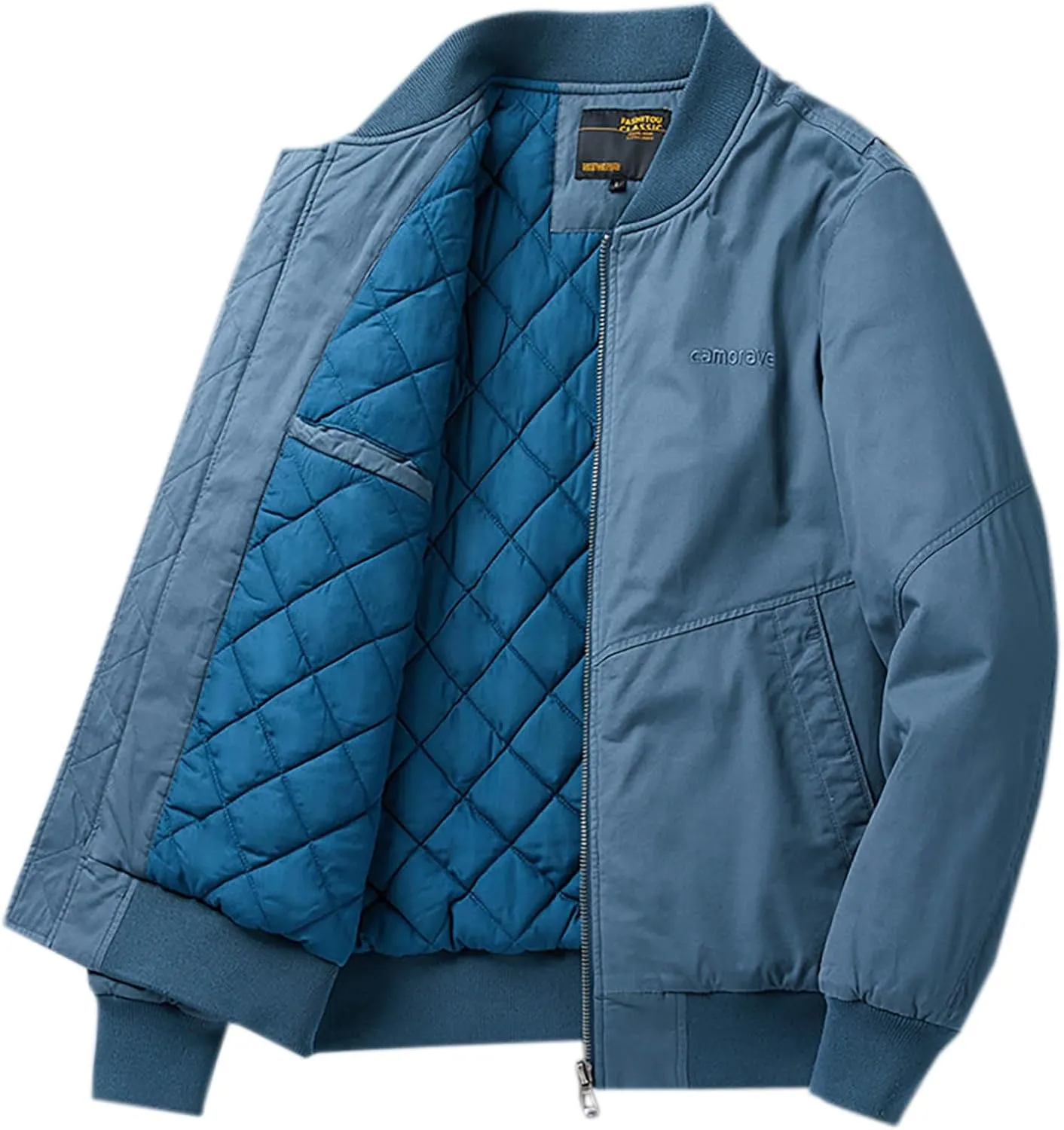 lcziwo Men's Bomber Jacket Winter Warm Zipper Coat Casual Fall Winter Fleece Military Jackets Cotton Padded Outwear