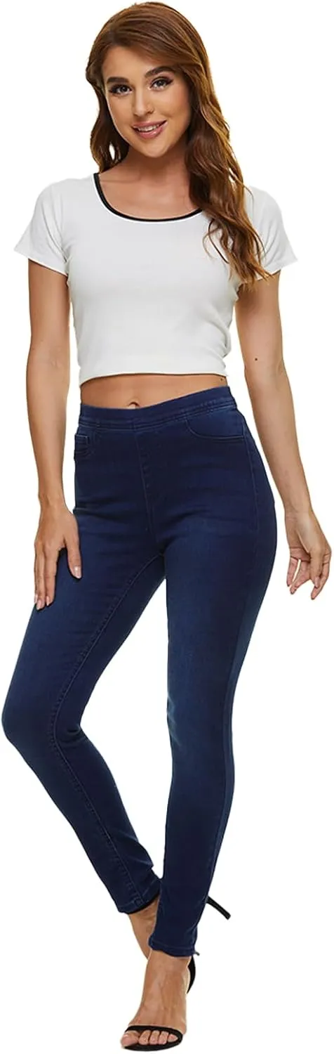 LICTZNEE Jeggings for Women High Waist, Stretchy Jeans Slim Fit Leg Pull on Jean with Pockets, Soft Breathable Cotton Blend