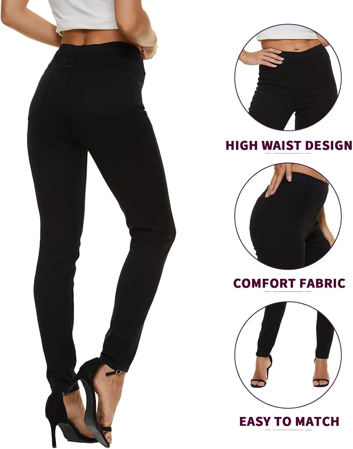 LICTZNEE Jeggings for Women High Waist, Stretchy Jeans Slim Fit Leg Pull on Jean with Pockets, Soft Breathable Cotton Blend