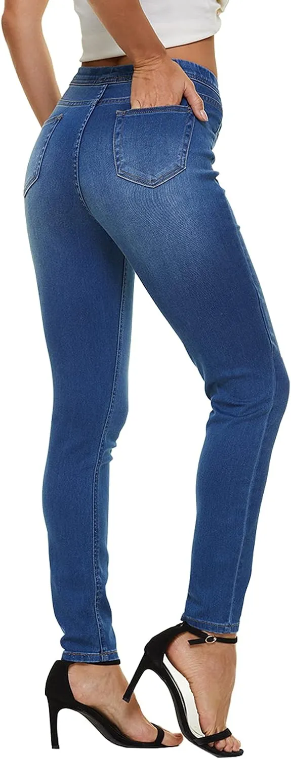 LICTZNEE Jeggings for Women High Waist, Stretchy Jeans Slim Fit Leg Pull on Jean with Pockets, Soft Breathable Cotton Blend