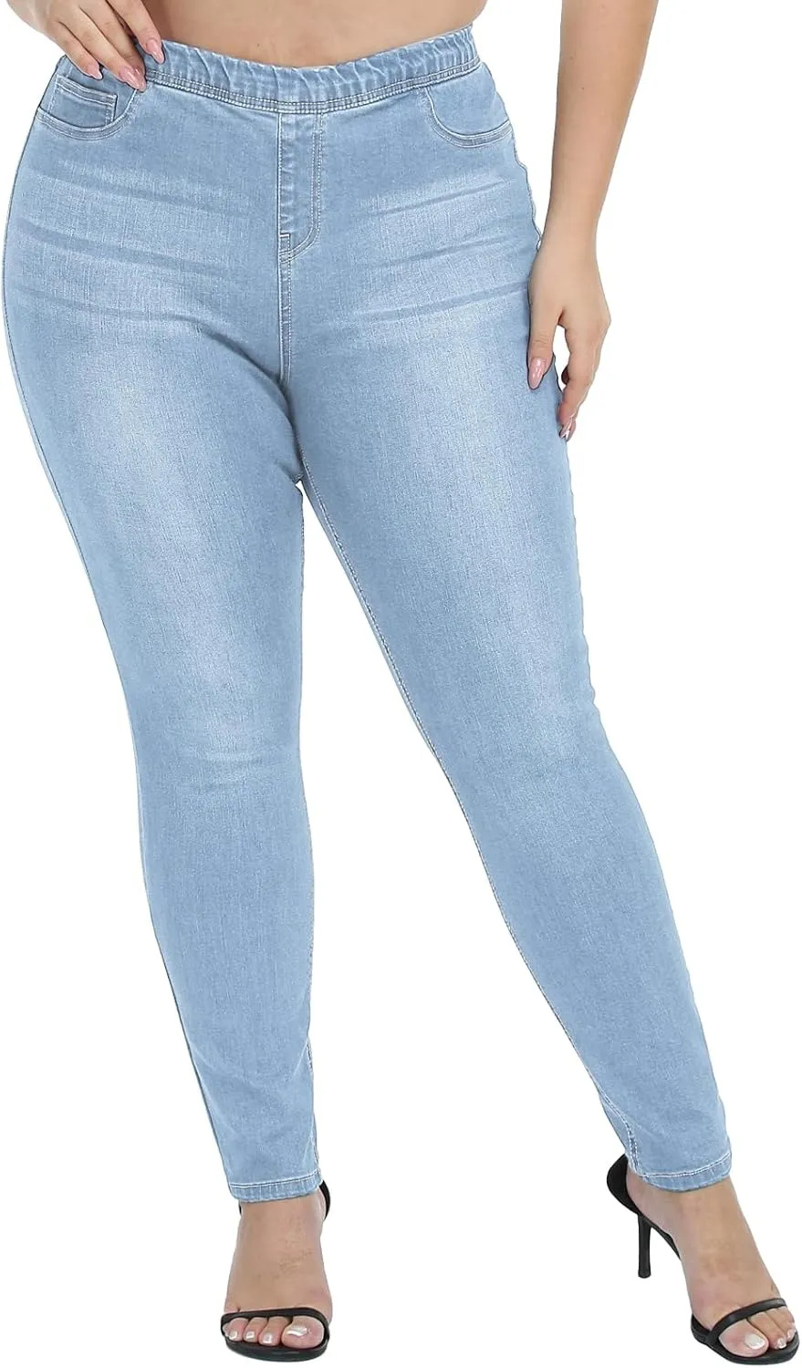 LICTZNEE Jeggings for Women High Waist, Stretchy Jeans Slim Fit Leg Pull on Jean with Pockets, Soft Breathable Cotton Blend