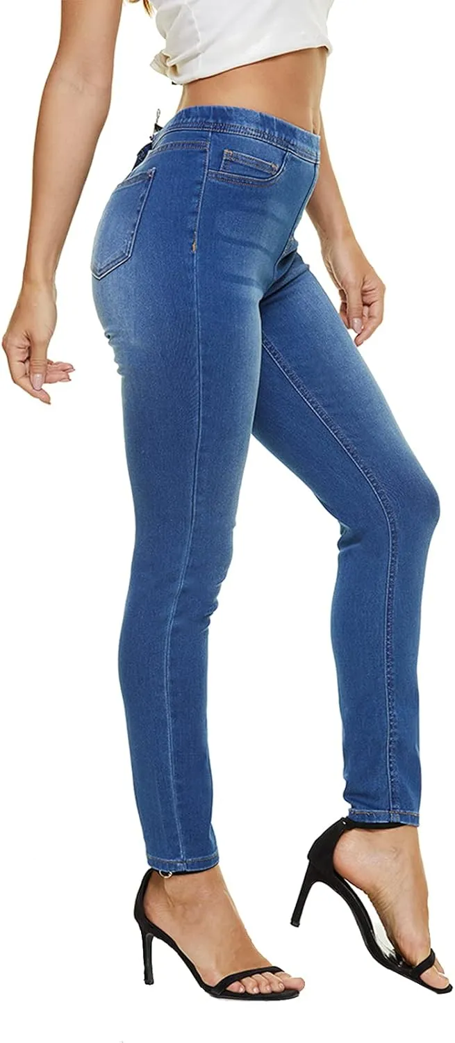 LICTZNEE Jeggings for Women High Waist, Stretchy Jeans Slim Fit Leg Pull on Jean with Pockets, Soft Breathable Cotton Blend