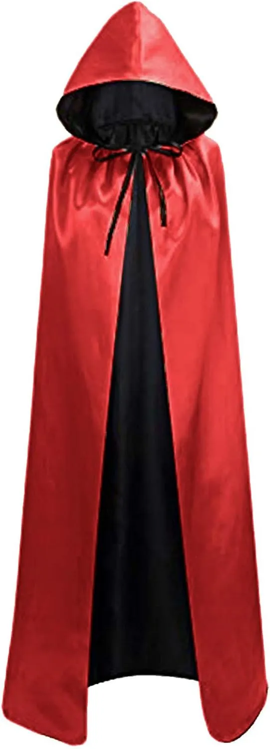 Lmdudan Adult Unisex Cloak Halloween Cape for Theme Party with Reversible Hooded Cape Vintage Robe Medieval Cosplay Costume