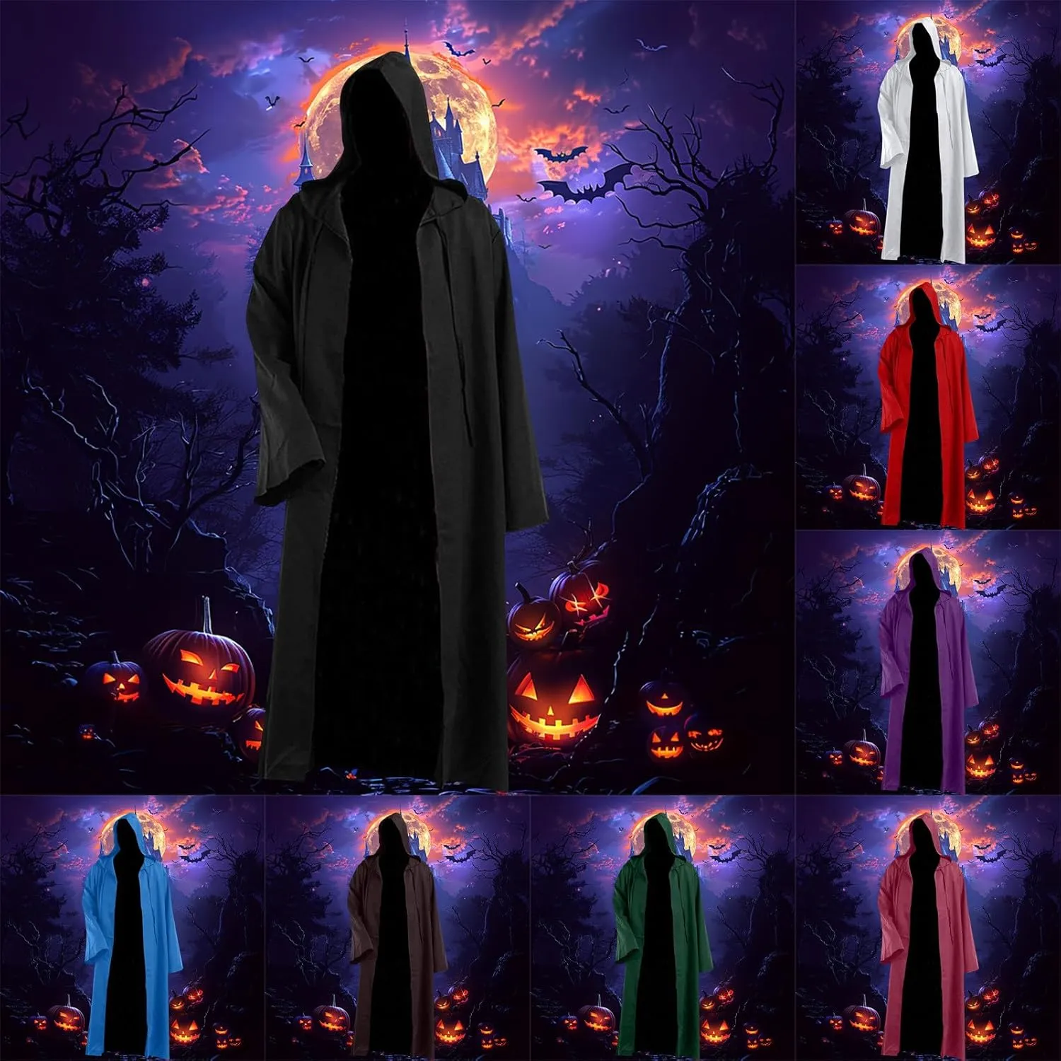 Lmdudan Unisex Cosplay Cloak Halloween Robe Costume Hooded Uniform Long Sleeve Witch Party Capes Renaissance Medieval Cloak