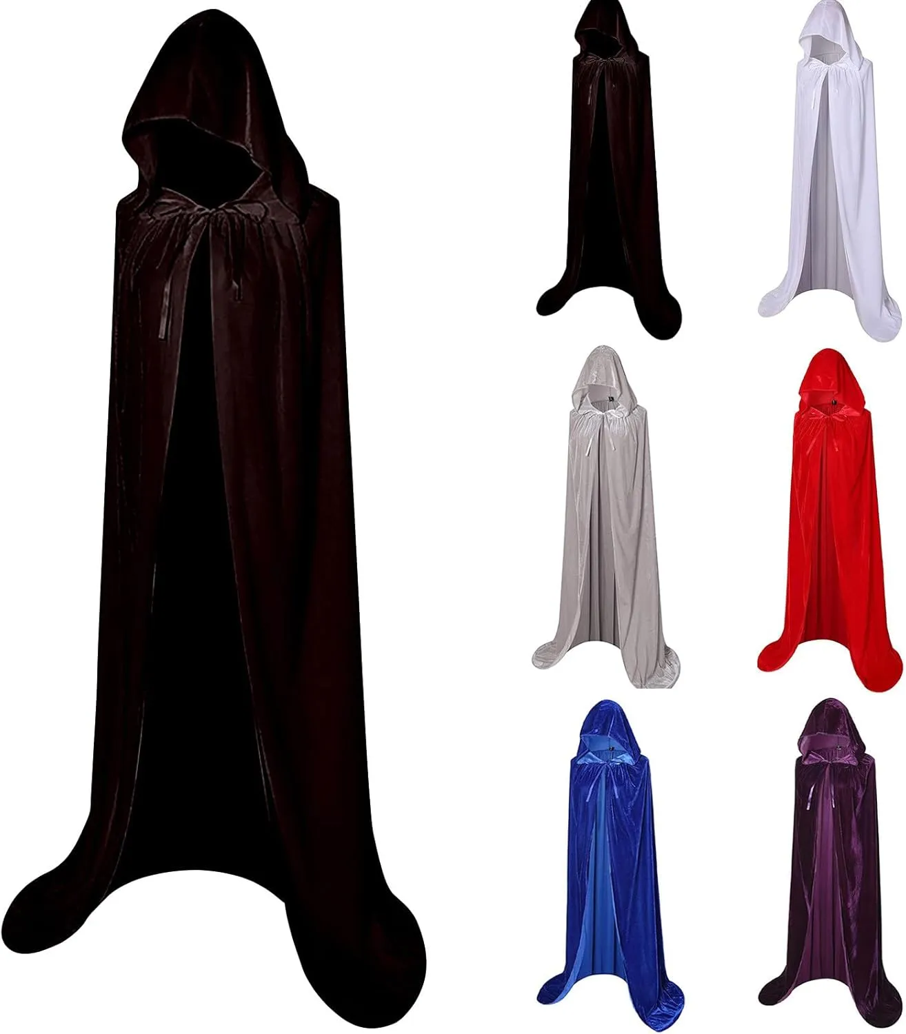 Lmdudan Unisex Long Hooded Cloak Velvet Cape Witch Costume Halloween Costumes Women Men Hooded Robe Medieval Cosplay Clothes