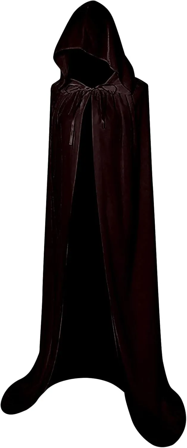 Lmdudan Unisex Long Hooded Cloak Velvet Cape Witch Costume Halloween Costumes Women Men Hooded Robe Medieval Cosplay Clothes